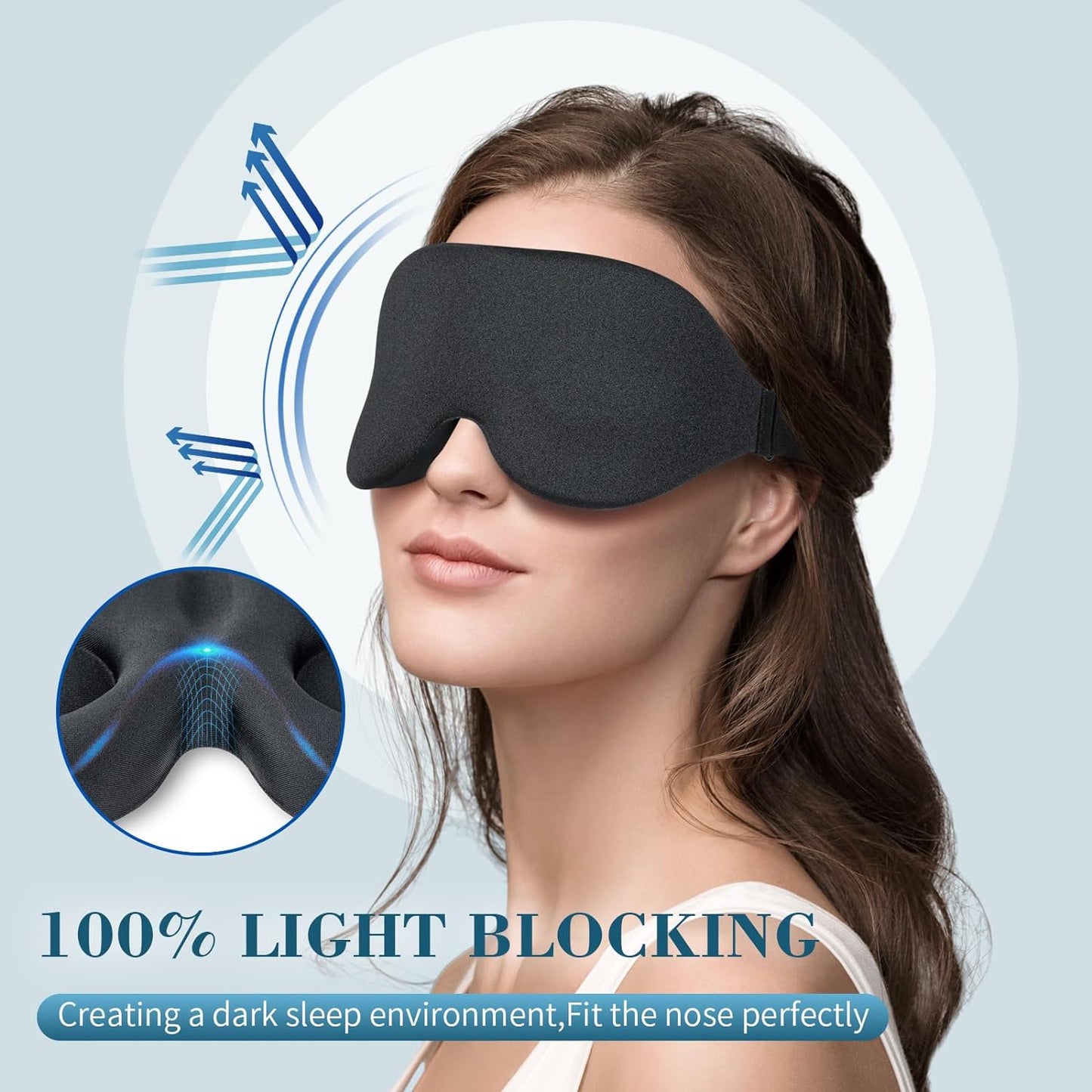 3D Contoured Sleep Mask for Side Sleepers - 100% Light Blocking, Adjustable Strap, Luxury Eye Mask for Travel, Nap, and Meditation - BuzzMart