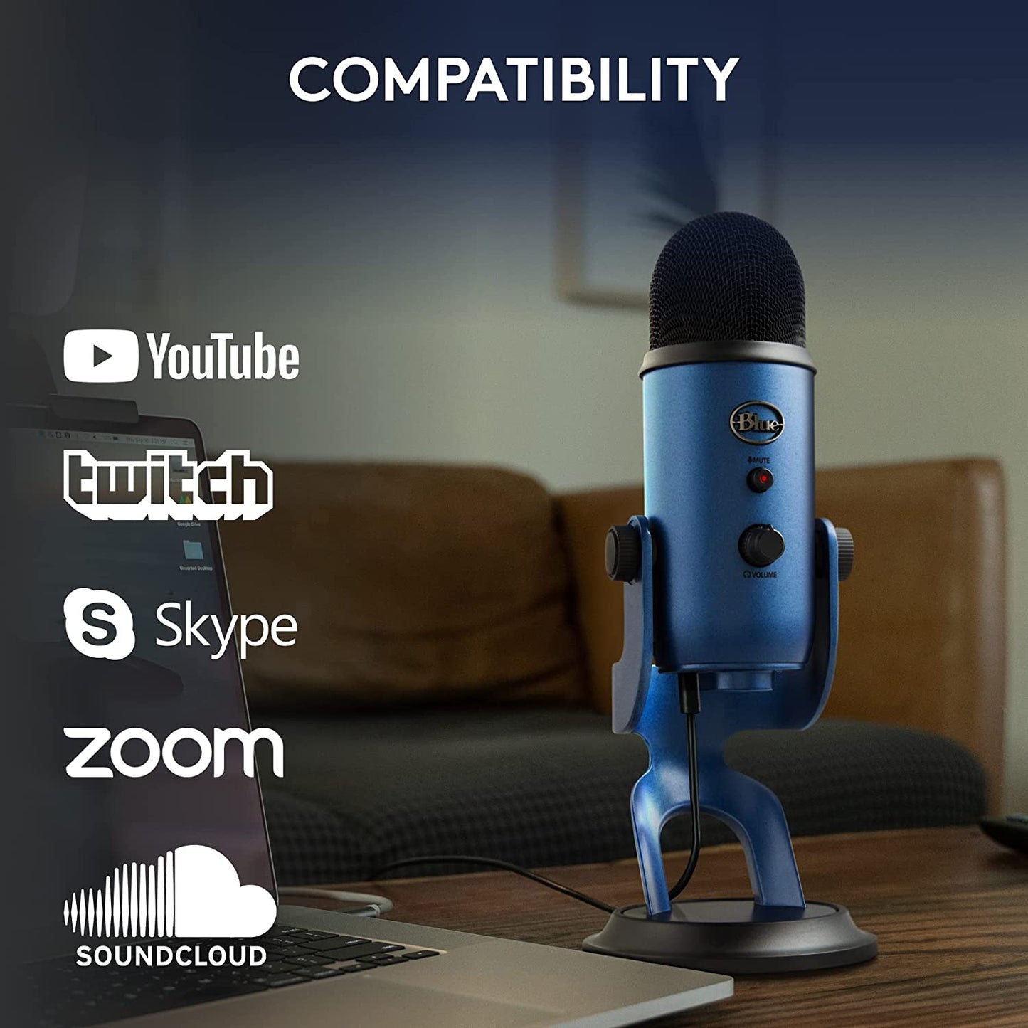 Logitech Yeti USB Microphone for Creators - Gaming, Streaming, Podcasting, Twitch, YouTube, Discord, Recording for PC and Mac, 4 Polar Patterns, Studio Quality Sound, Plug & Play - Midnight -