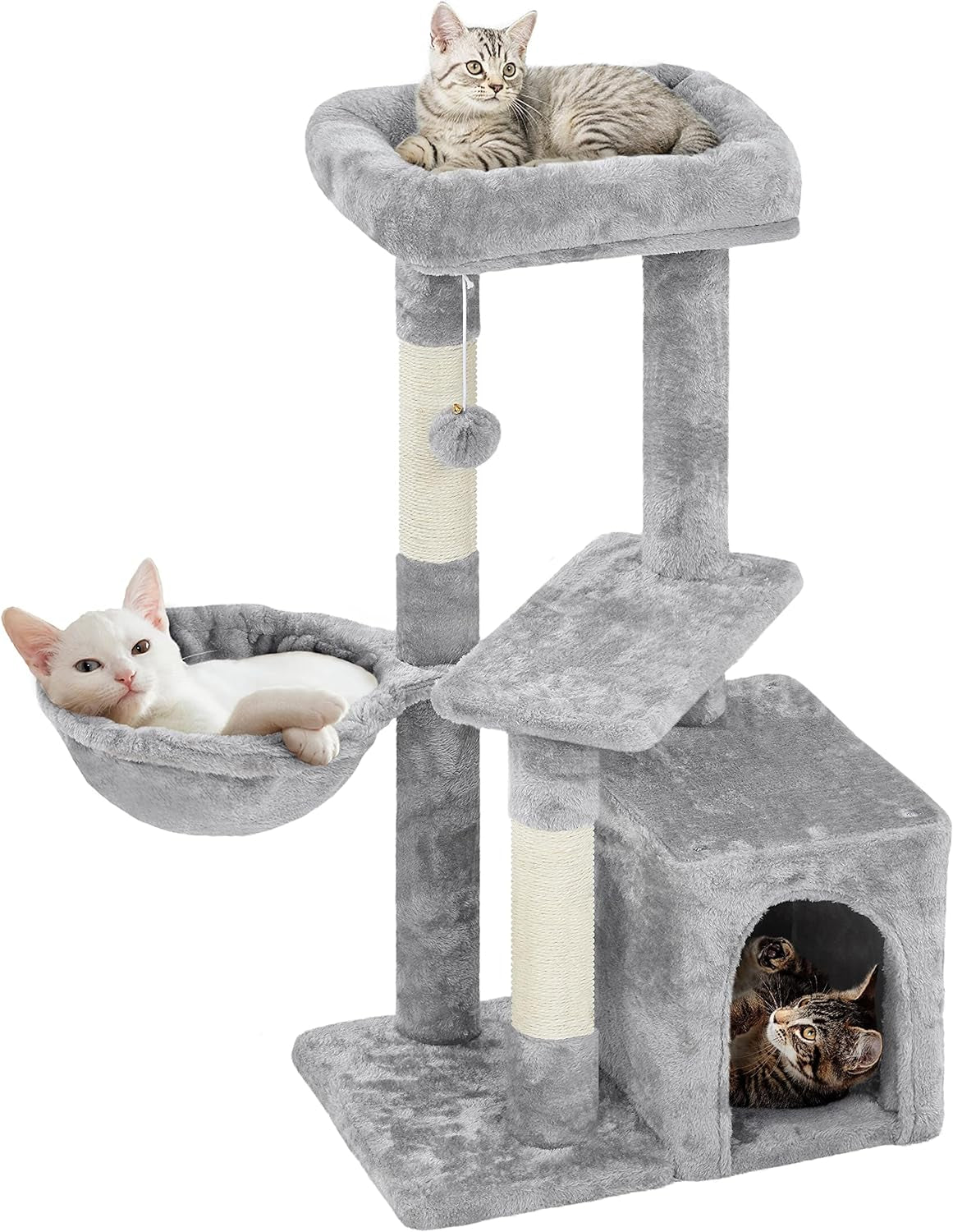 34-Inch Cat Tree - Plush-Covered Tower with Condo, Platform & Basket for Indoor Kittens - BuzzMart