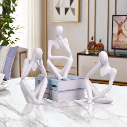 Abstract Thinker Statue Set - 3 Piece White Resin Sculptures for Home & Office Decor - BuzzMart