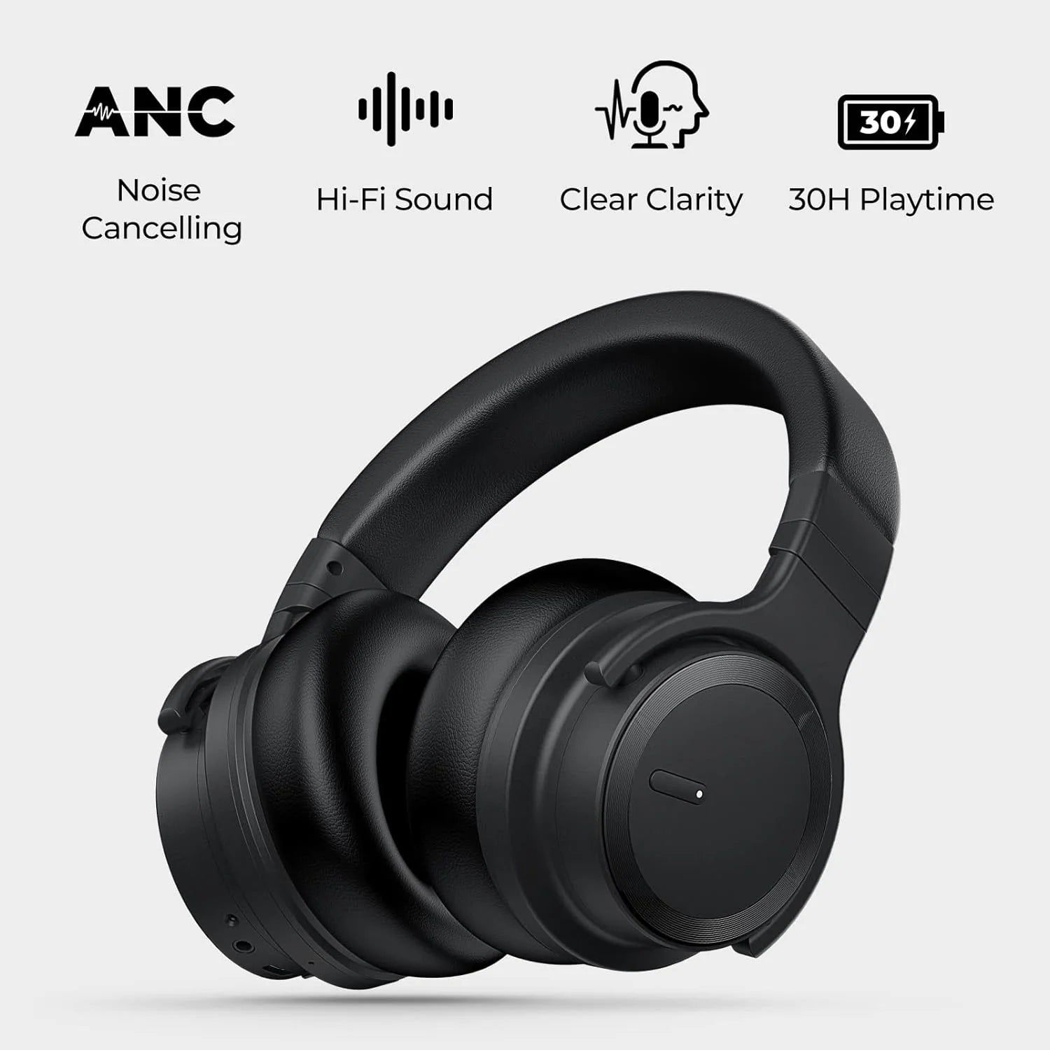 E7 Active Noise Cancelling Headphones - Wireless Bluetooth Headphones with Rich Bass, Clear Calls - Black - BuzzMart