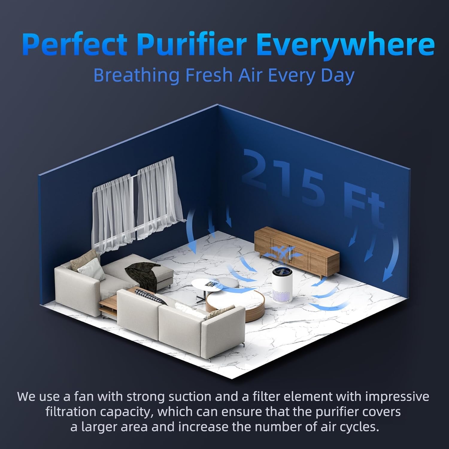 Air Purifier for Home - Portable Air Cleaner for Smoke, Pollen, Dander, Hair, Odors - MK01- White - BuzzMart