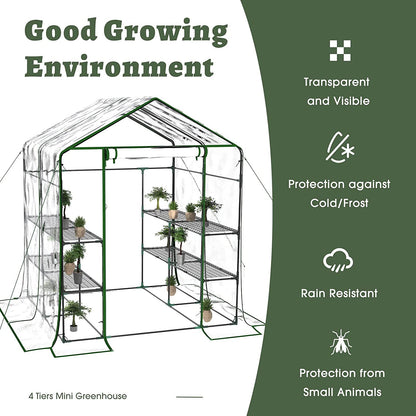 3-Tier Portable Pop-Up Greenhouse with 8 Shelves - Indoor and Outdoor Mini Greenhouse Kit with Anchors and Ropes - BuzzMart