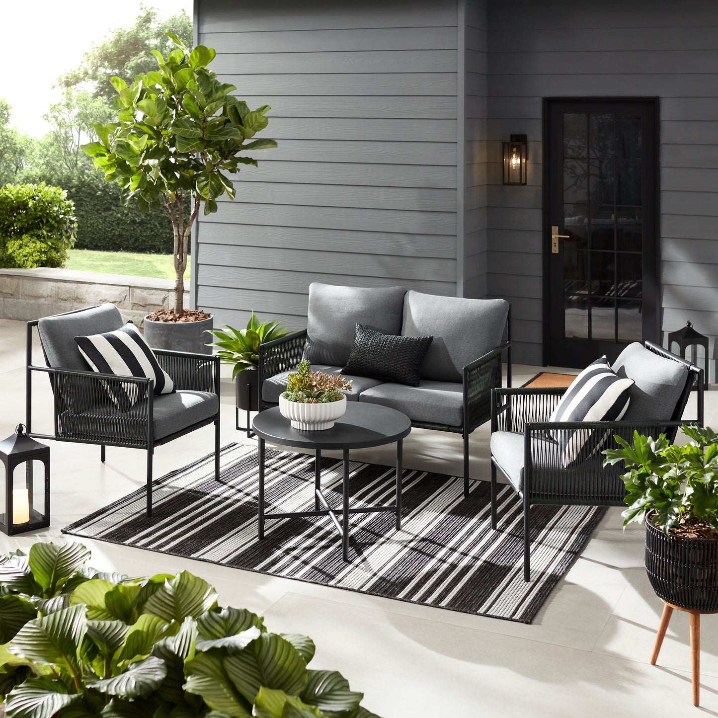 Logan 4-Piece Outdoor Conversation Set, Dark Gray - BuzzMart