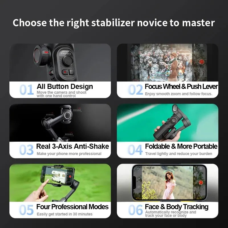 3-Axis Handheld Gimbal Stabilizer Smart XE for Smartphone for iPhone/Android AI Face Tracking TikTok Vlog