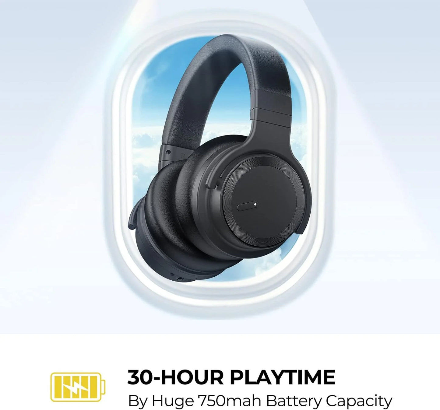 E7 Active Noise Cancelling Headphones - Wireless Bluetooth Headphones with Rich Bass, Clear Calls - Black - BuzzMart