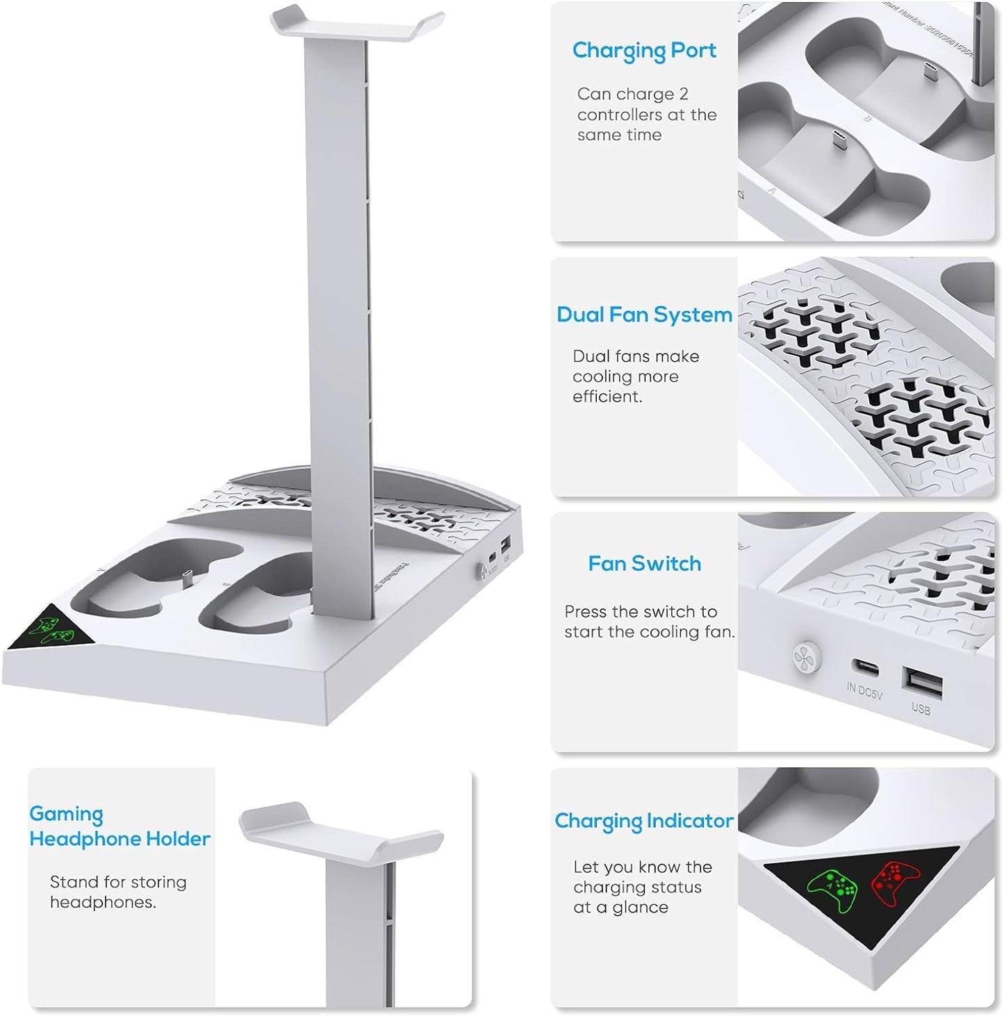 Charger Stand with Cooling Fan for Xbox Series S - Dual Controller Charging Dock with Rechargeable Batteries & Earphone Bracket - BuzzMart