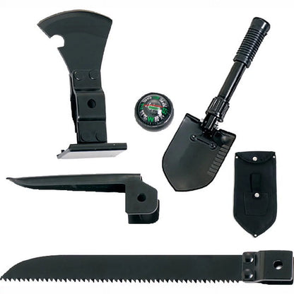 Multi Purpose Camp Tool W/Shovel, Saw, Pick, Hatchet, Hammer & Compass - BuzzMart