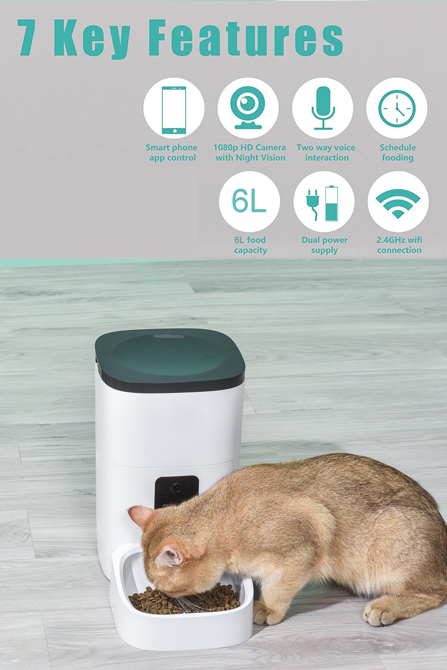 6L Automatic Pet Feeder with Camera - App Control, Voice Recorder, Timed Feeding, Dual Power Supply - BuzzMart