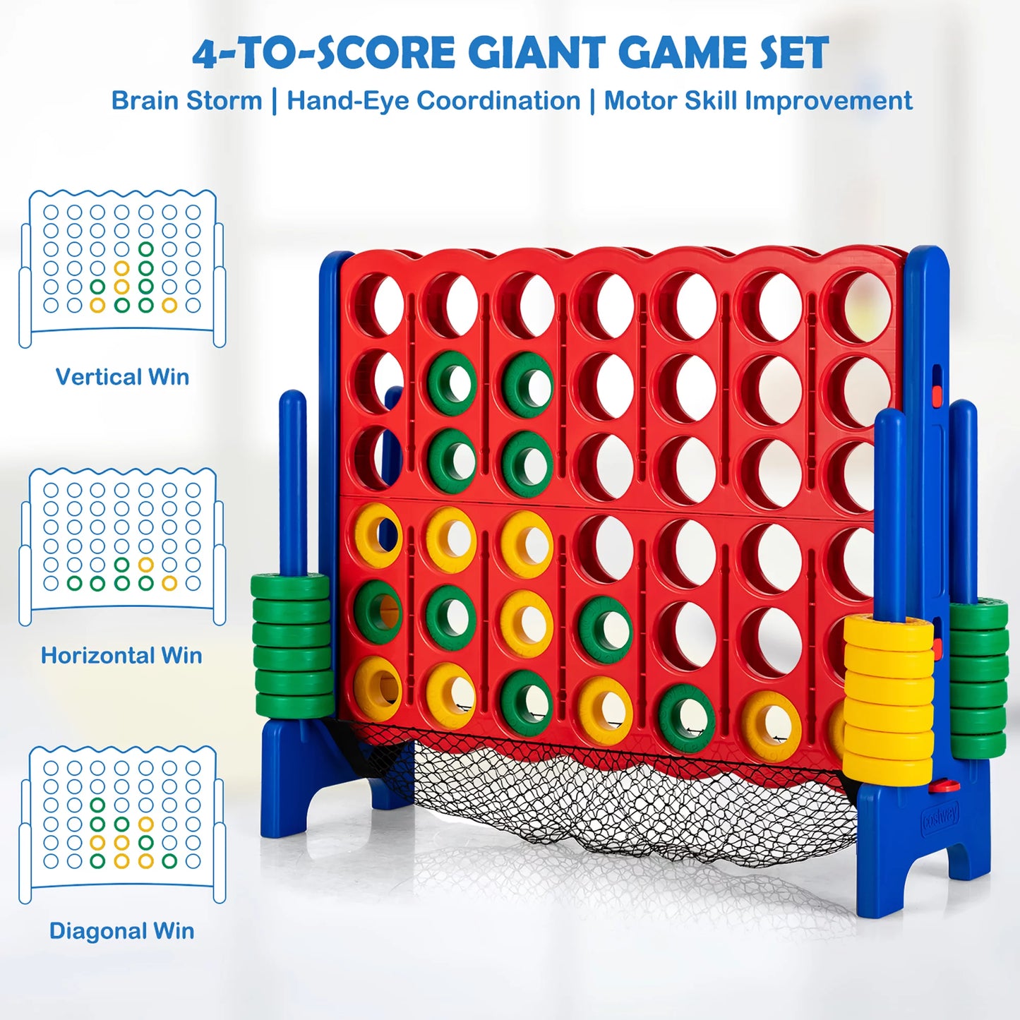 4-To-Score Giant Game Set 4-In-A-Row Connect Game W/Net Storage for Kids & Adult - BuzzMart