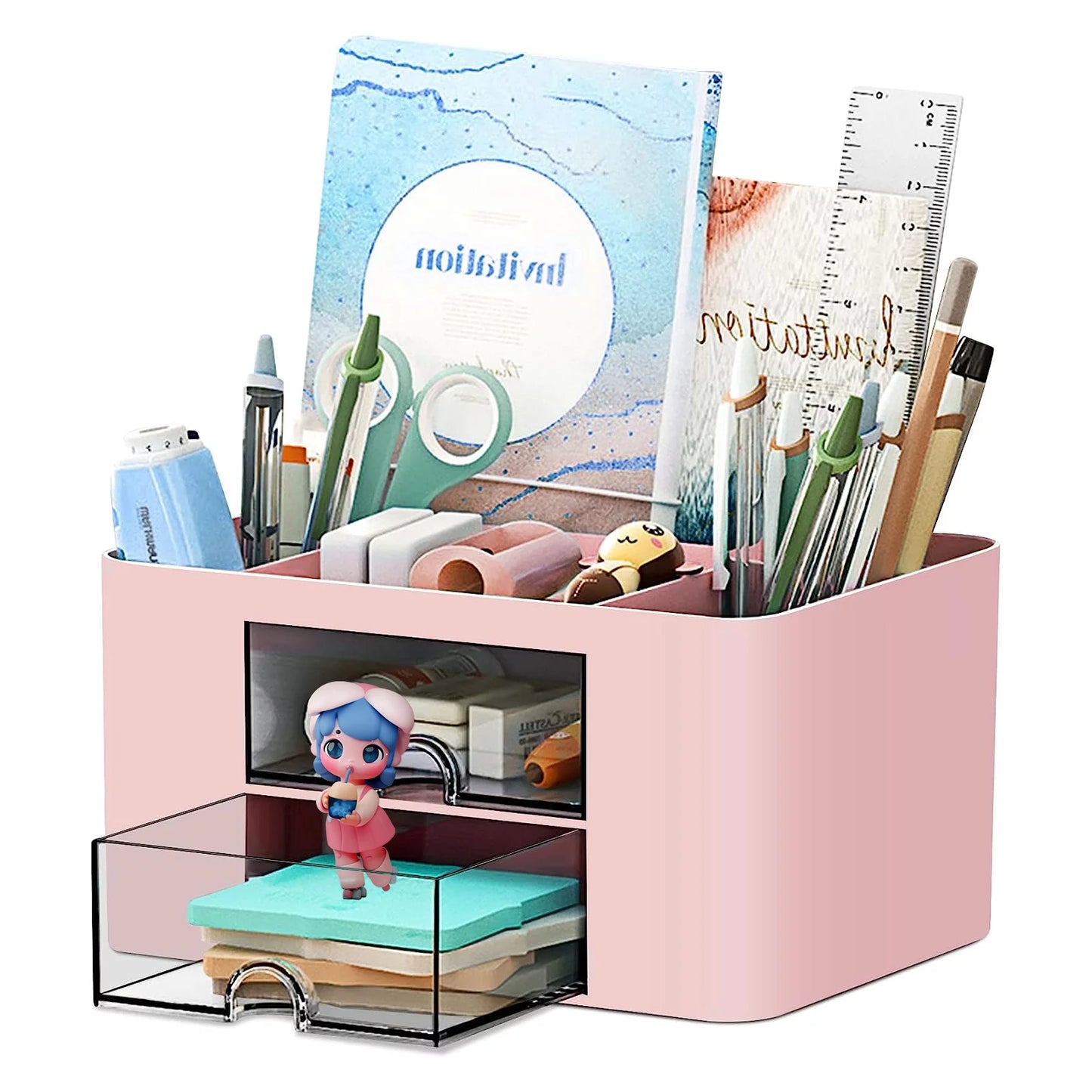 Multifunctional 7-Compartment Desk Organizer with Drawer - BuzzMart