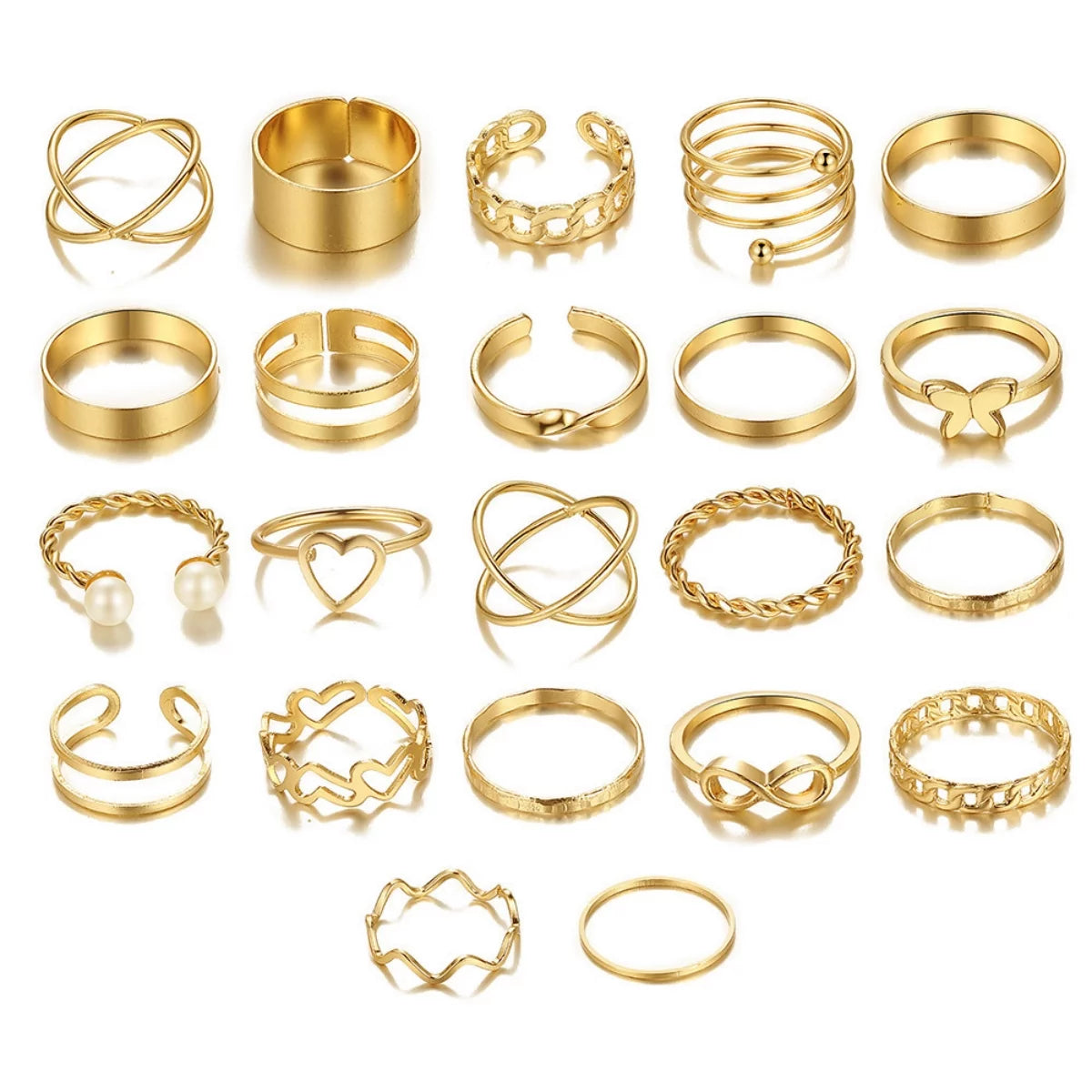 22PCS Gold Knuckle Rings Set - Stackable and Stylish Wave, Twist, and Geometric Rings - BuzzMart