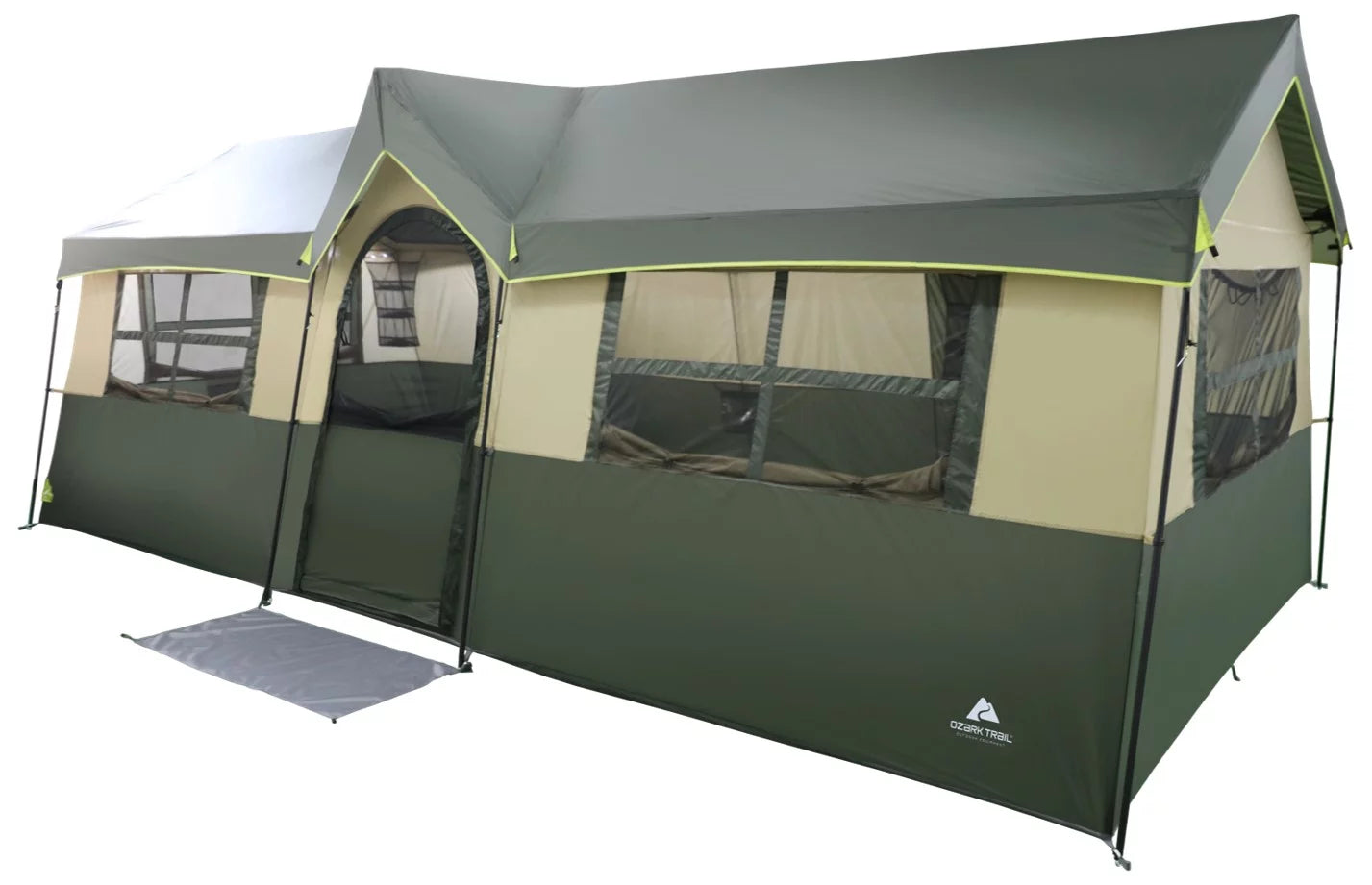 Hazel Creek 12 Person 3-Room Cabin Tent, 20' X 9' X 84", Green - BuzzMart