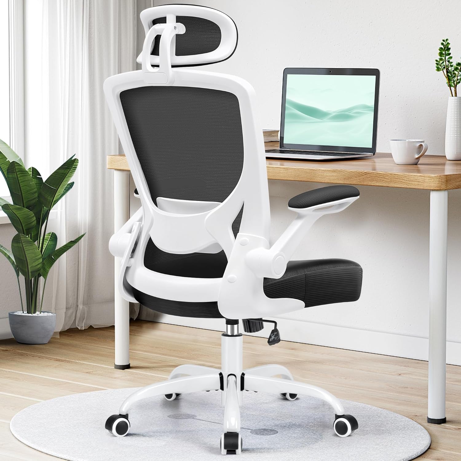 Ergonomic Mesh Office Chair with Lumbar Support and Headrest - Adjustable Height, Flip-Up Arms, Swivel Task Chair for Gaming and Office - BuzzMart