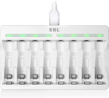 Rechargeable AA Batteries 2800Mah (4 Pack) and AAA Ni-Mh Rechargeable Batteries 1100Mah (4 Pack) with 8-Bay AA AAA Individual Battery Charger