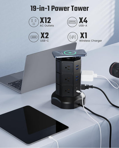 Tower Power Strip with Wireless Charger - BuzzMart