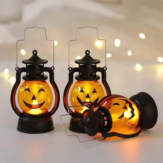 Halloween LED Lantern Lights 3-Packs , Small Vintage Style Flameless Lantern Decorative ，Lamp for Halloween Home Indoor Outdoor Bar Decoration