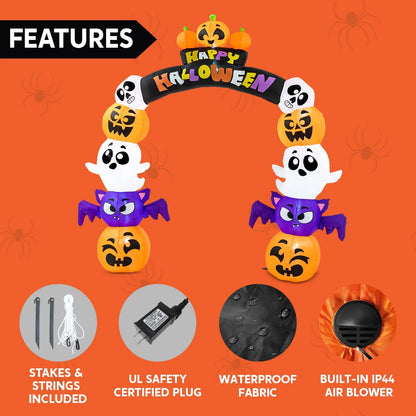 8 FT Halloween Inflatable Stacked Pumpkins Halloween Archway Bat Decorations Inflatable with Build-In Leds,Halloween Blow up Yard Decorations