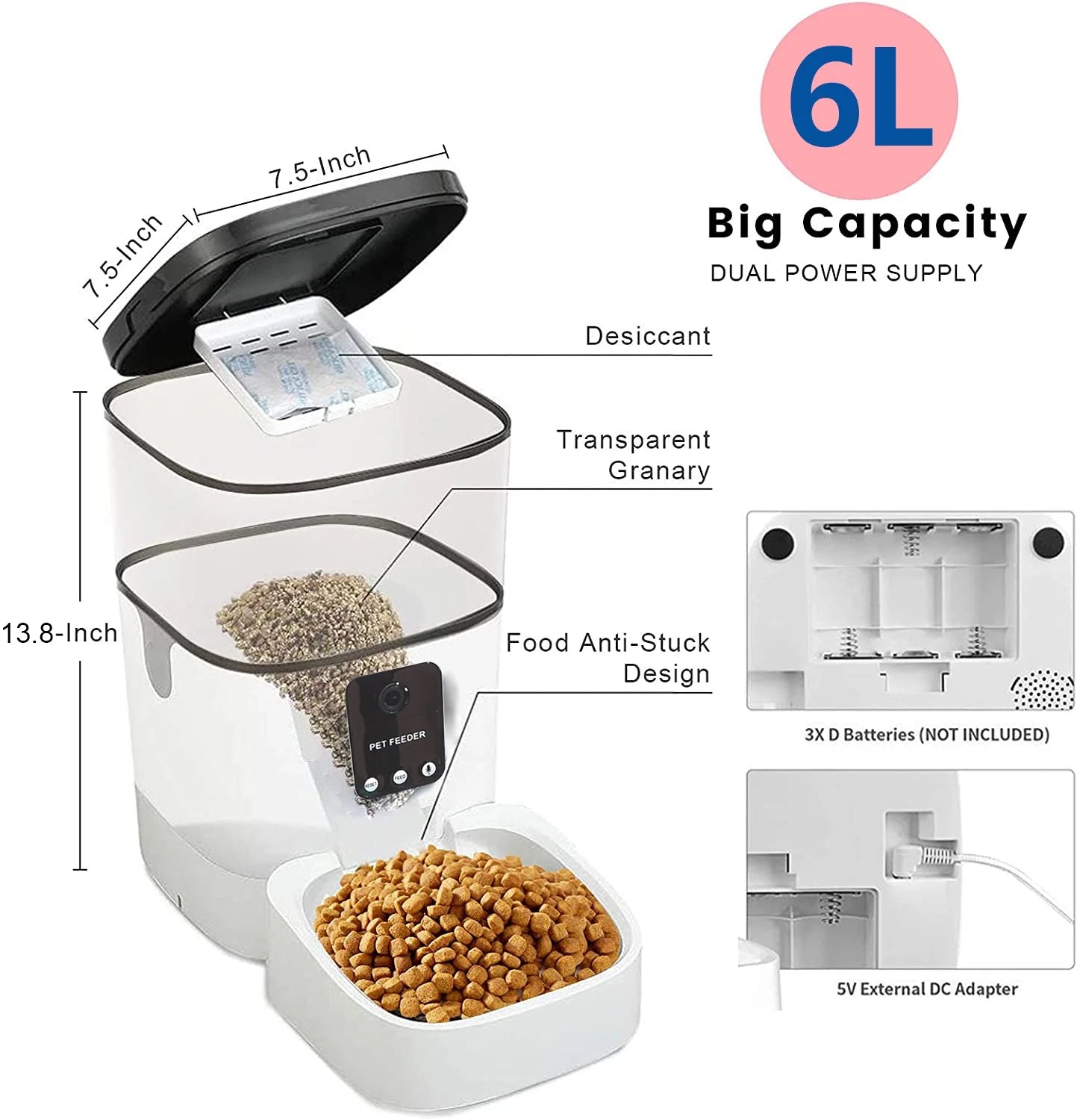 6L Automatic Pet Feeder with Camera - App Control, Voice Recorder, Timed Feeding, Dual Power Supply - BuzzMart