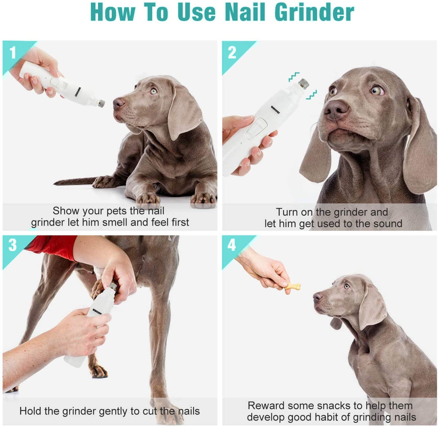 LED Pet Nail Grinder - 2-Speed Low Noise Nail Trimmer with 2 Grinding Heads - BuzzMart