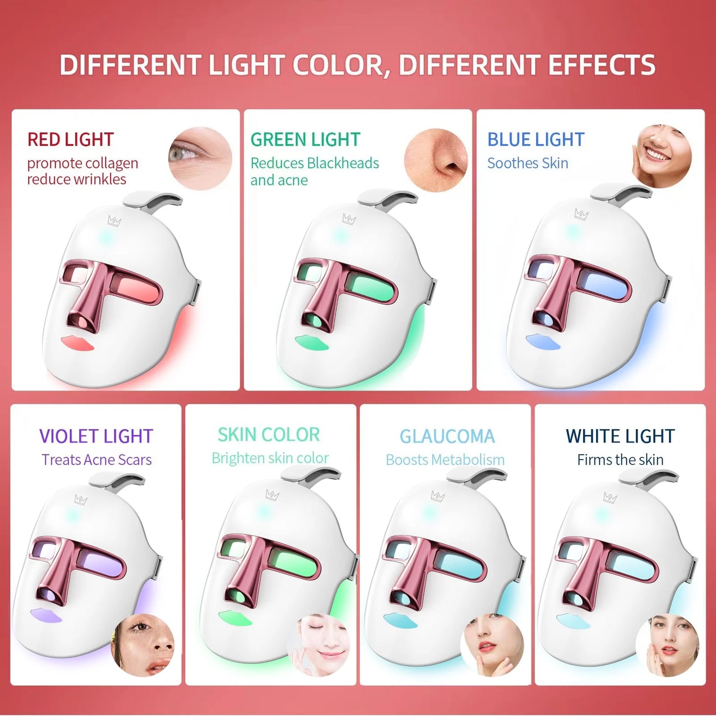 7-Color LED Light Therapy Facial Mask (Anti-Aging, Anti-Acne, Wrinkle Removal, Skin Care) - BuzzMart