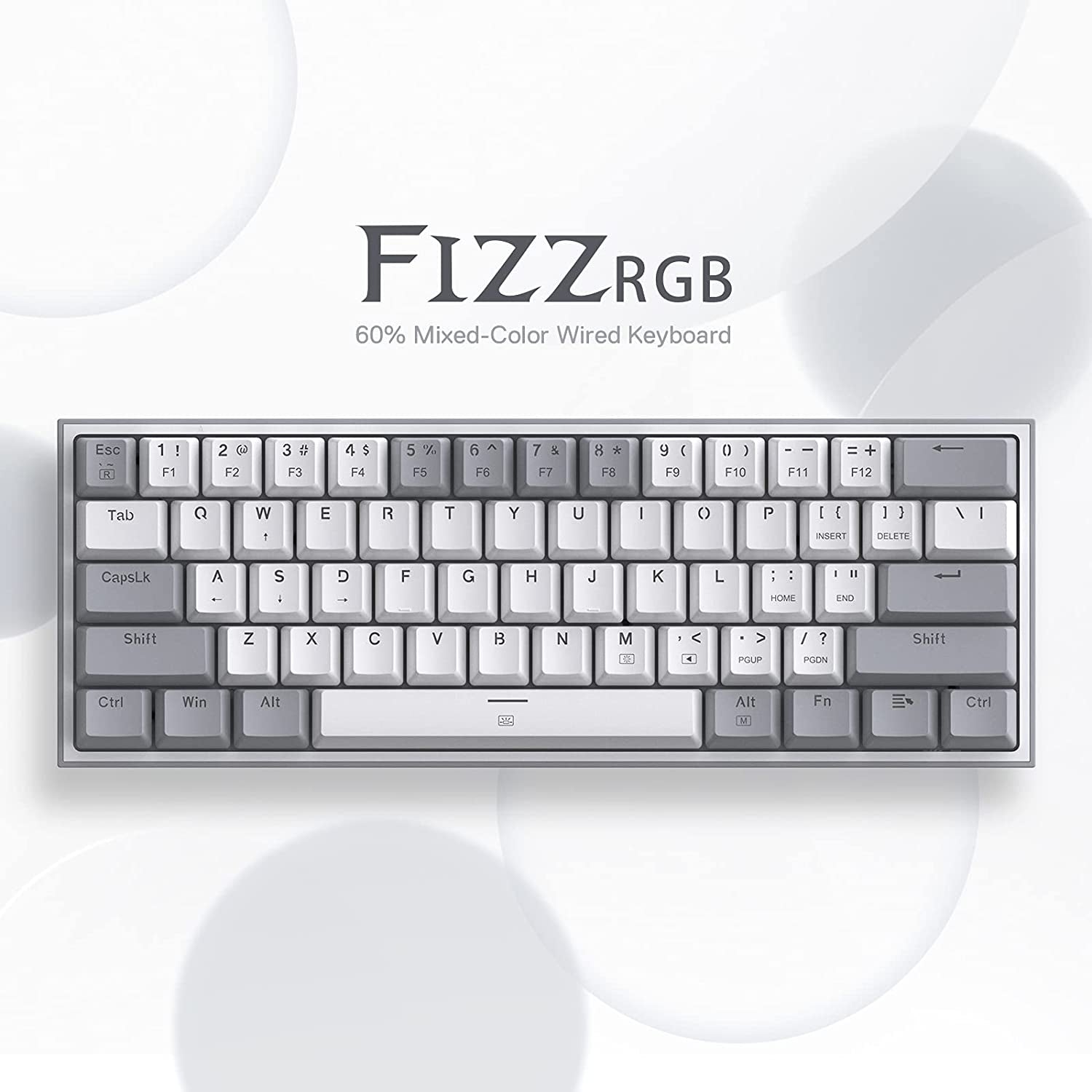 Compact RGB Gaming Keyboard - K617 Fizz | 60% Mechanical, Hot-Swap, Red Switches, White/Grey Keys - BuzzMart