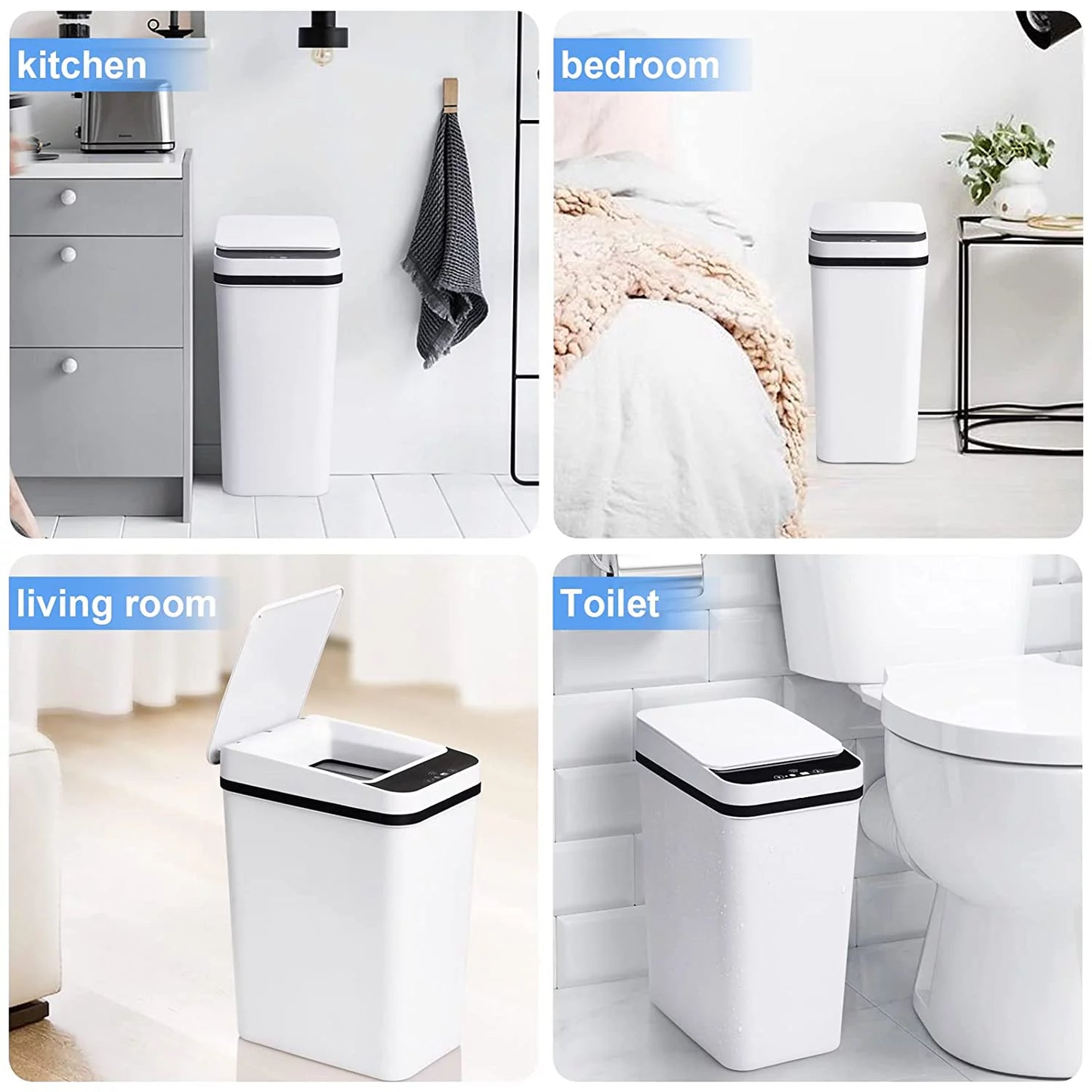 Smart Touchless 2.5 Gallon Trash Can with Lid for Bathrooms and Kitchens - BuzzMart