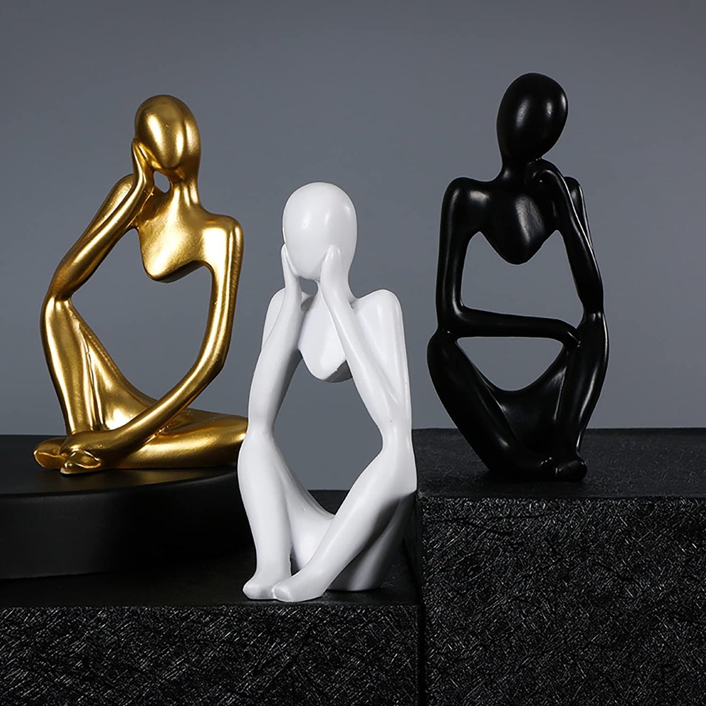 Abstract Thinker Statue Set - 3 Piece White Resin Sculptures for Home & Office Decor - BuzzMart