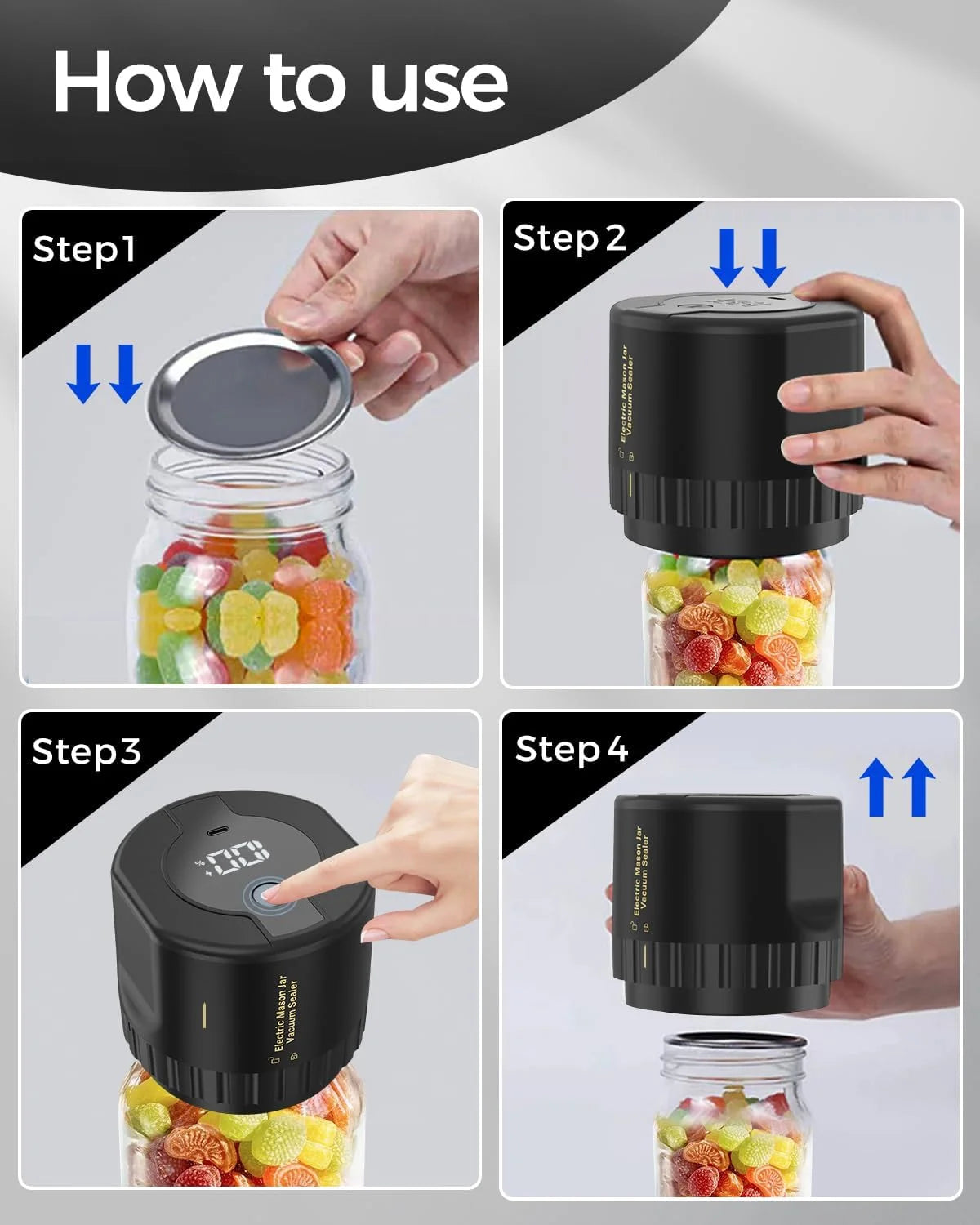 Mason Jar Vacuum Sealer - Electric Vacuum Sealing Kit for Canning, Includes Can Opener, Regular and Wide Mouth Mason Jar Lids - BuzzMart