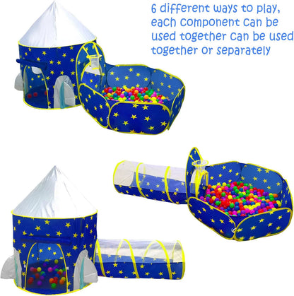 Kids Play Tent - 3-in-1 Play Tent with Play Tunnel, Baby Ball Pit, Castle Tent, and Storage Bag - Indoor Outdoor Toy Tent for Toddlers, Kids Toy Gifts (Balls Not Included) - BuzzMart