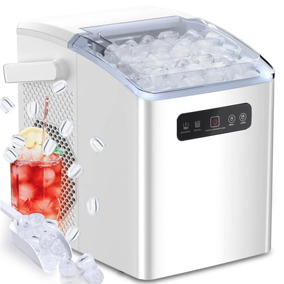 Countertop Portable Ice Maker - Self-Cleaning with Handle, Ice Scoop, 2 Sizes of Bullet Ice Cubes, For Home/Kitchen/Office (White) - BuzzMart