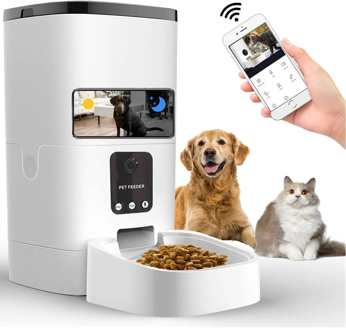 6L Automatic Pet Feeder with Camera - App Control, Voice Recorder, Timed Feeding, Dual Power Supply - BuzzMart