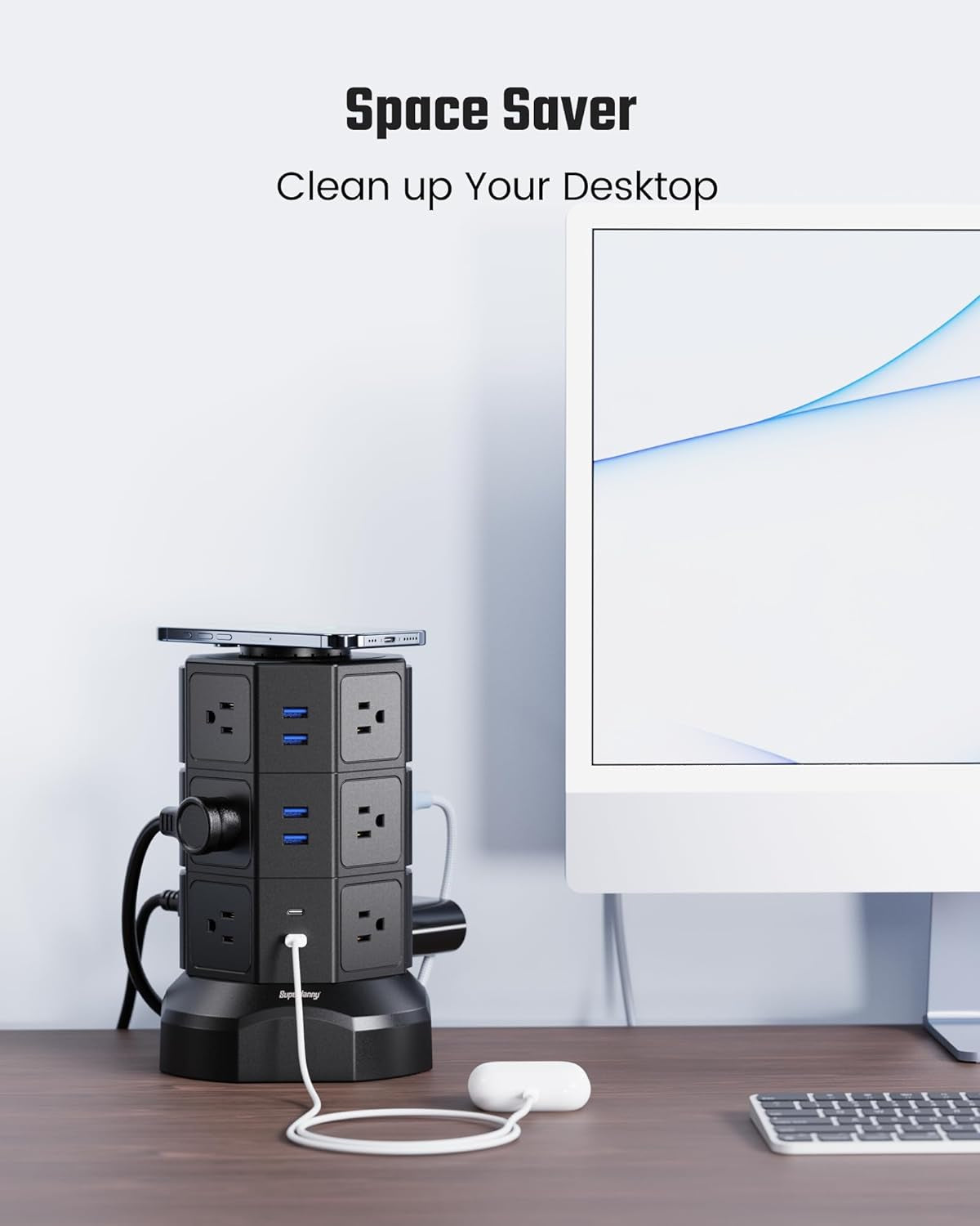 Tower Power Strip with Wireless Charger - BuzzMart