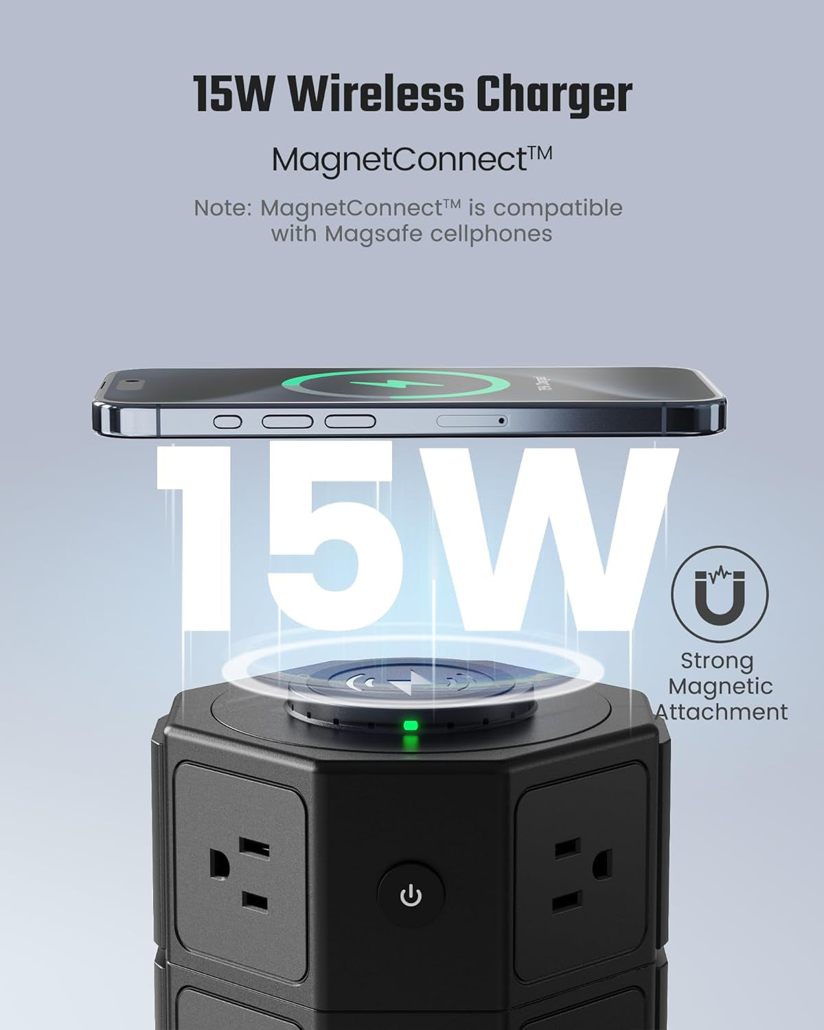 Tower Power Strip with Wireless Charger - BuzzMart