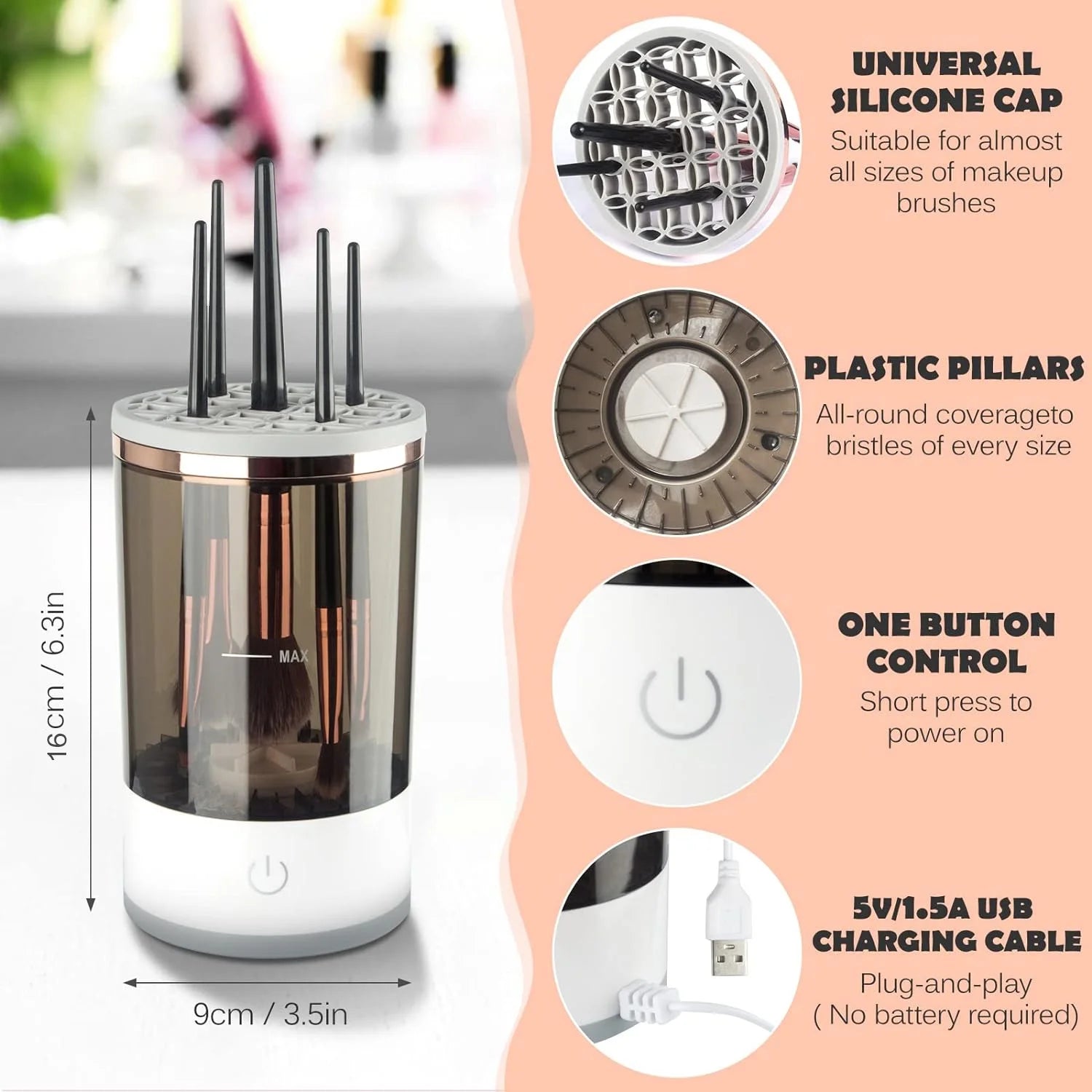 Electric Cosmetic Brush Cleaner, Automatic Spinning for All Sizes of Makeup Brushes - BuzzMart