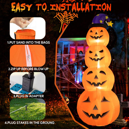 8 Ft Halloween Inflatable, Stacked Pumpkins with Witch Hat Inflatable with Build-In LED Lights, Blow up for Indoor Outdoor Lawn Yard Garden Home Party Halloween Decor, Orange