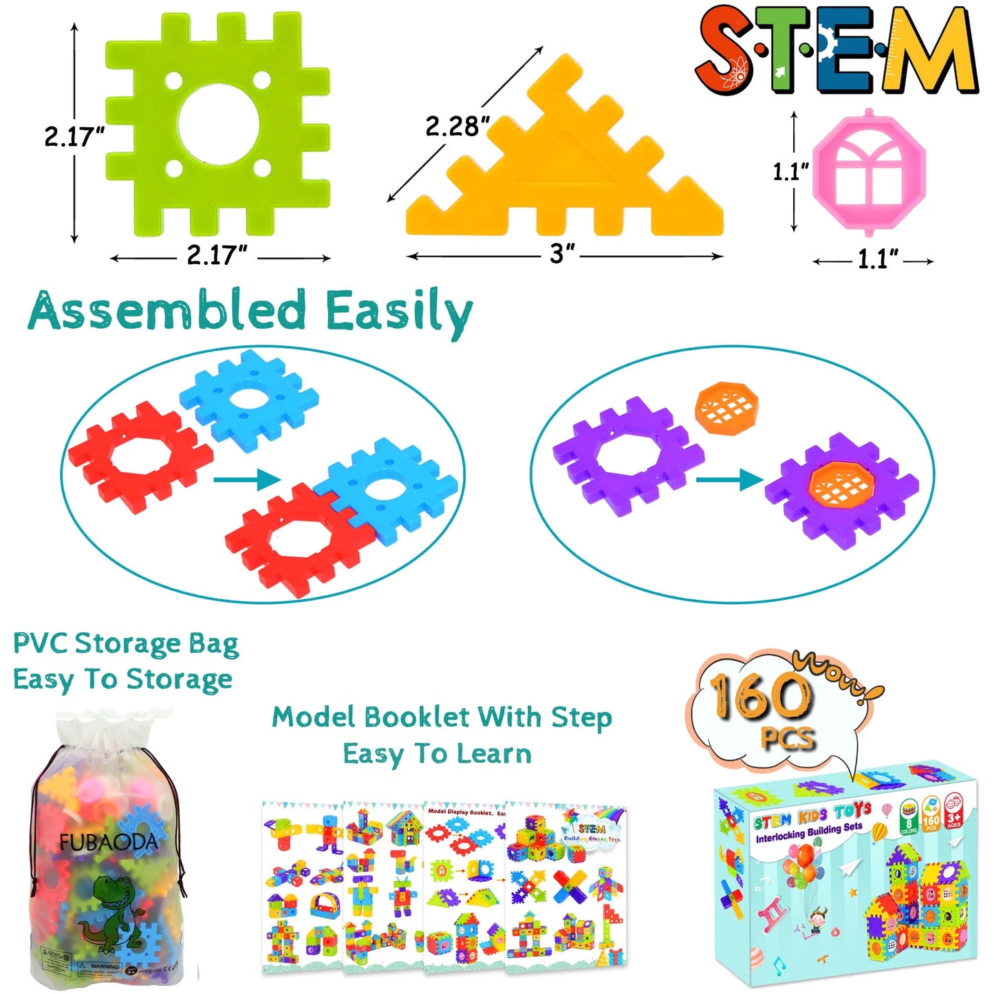 160-Piece Magnetic Tiles Building Blocks Set - 3D Educational STEM Playset for Kids - BuzzMart