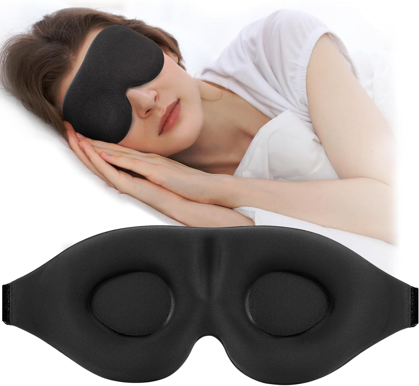 3D Contoured Sleep Mask for Side Sleepers - 100% Light Blocking, Adjustable Strap, Luxury Eye Mask for Travel, Nap, and Meditation - BuzzMart