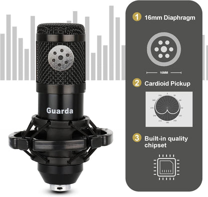 Guarda GD100 USB Mic Kit | Professional Condenser Mic with Adjustable Stand & Shock Mount for Streaming & Recording - BuzzMart