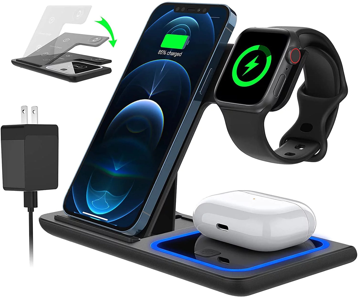 3-in-1 Fast Wireless Charging Station (18W Power for iPhone, Apple Watch, AirPods) - BuzzMart