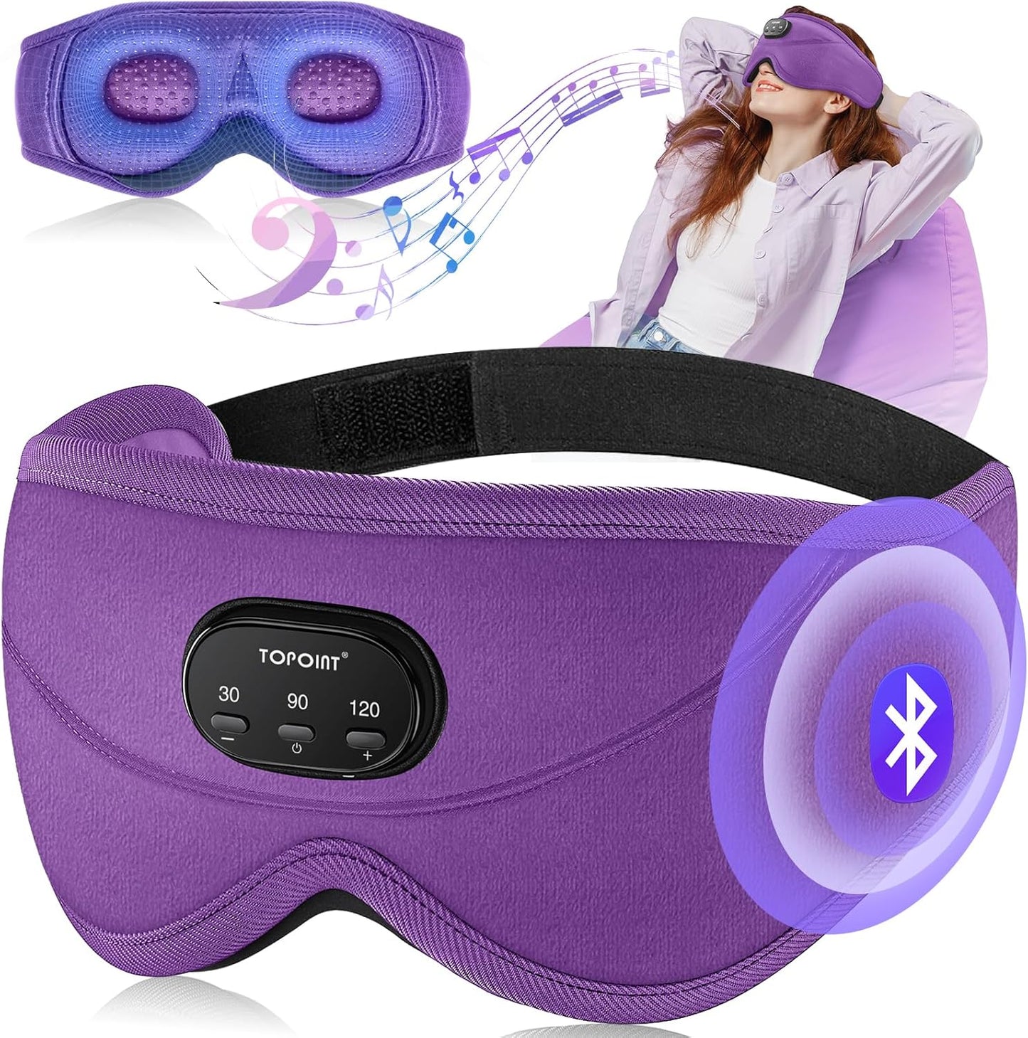 Bluetooth Sleep Eye Mask with Wireless Headphones - Music Headsets with Microphone for Hands-Free Travel and Sleep, Comfortable Eye Cover for Side Sleepers, Men and Women - BuzzMart