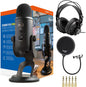 Yeti USB Microphone (Blackout) Bundle with Knox Gear Headphones and Pop Filter - 3-Piece Professional Audio Set - BuzzMart