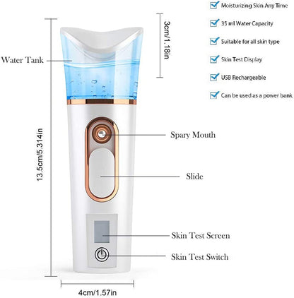 Handy Nano Mist Sprayer with Skin Analyzer Moisture Tester - Portable Facial Atomization Mister, Mini Cool with Large Capacity for Face Moisturizing, Hydration Refreshing - BuzzMart