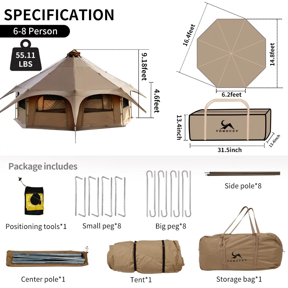 16.4Ft Canvas Bell Tent with Stove Jack (Luxury Glamping and Camping Yurt Tent) - BuzzMart