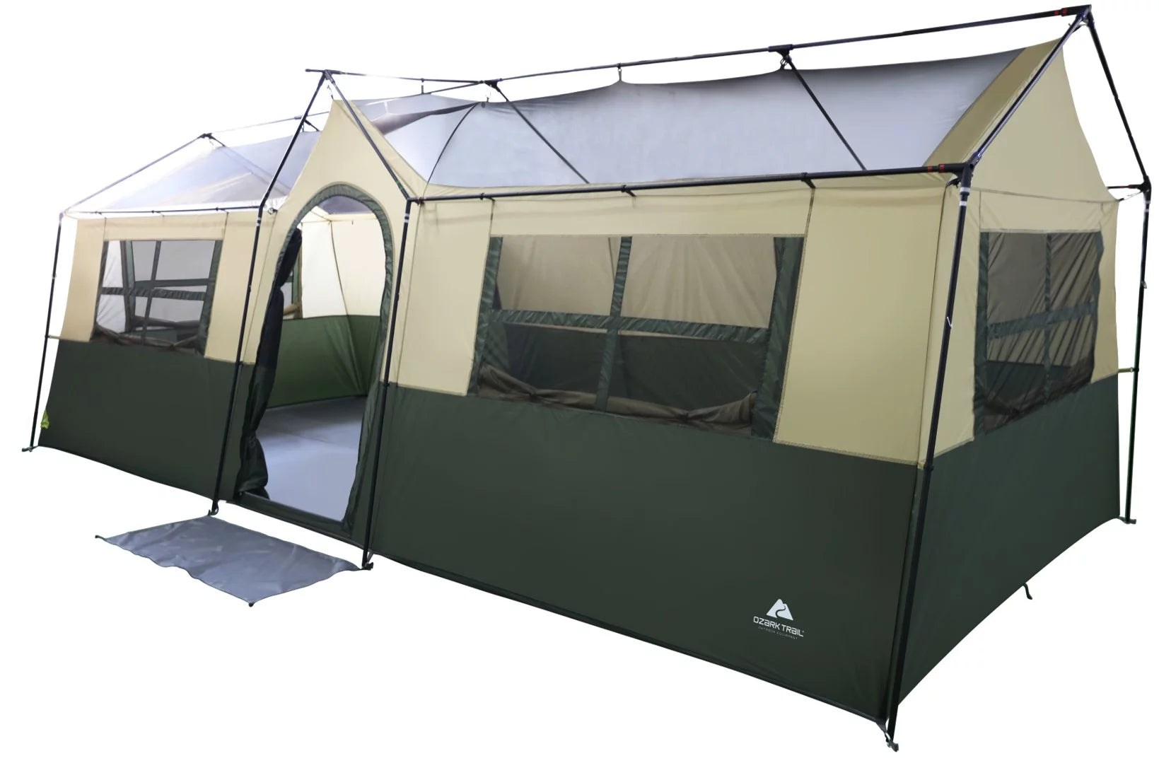 Hazel Creek 12 Person 3-Room Cabin Tent, 20' X 9' X 84", Green - BuzzMart