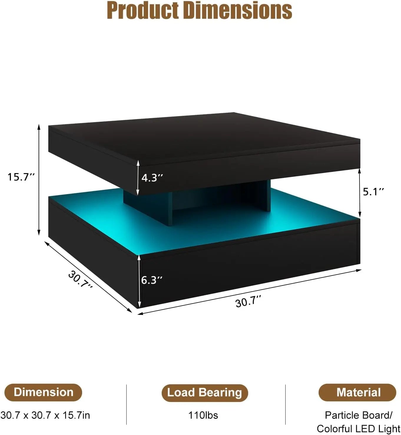 Modern LED Coffee Table with Storage and 20-Color Adjustable Lighting - BuzzMart