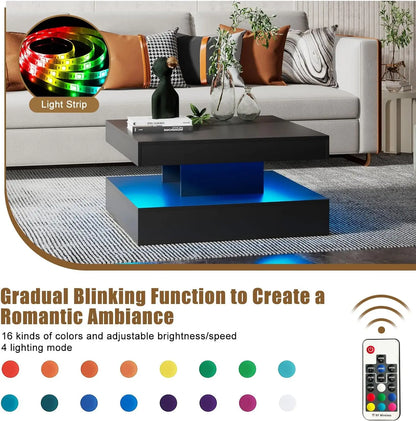 Modern LED Coffee Table with Storage and 20-Color Adjustable Lighting - BuzzMart