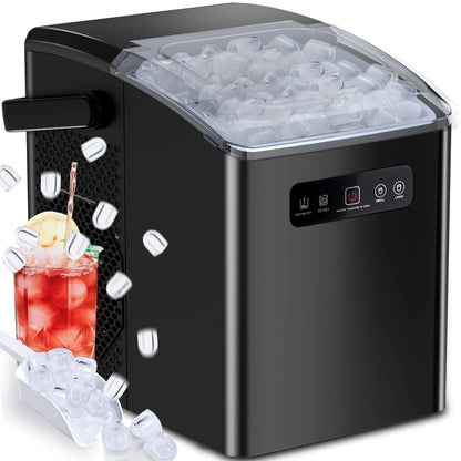 Countertop Portable Ice Maker - Self-Cleaning with Handle, Ice Scoop, 2 Sizes of Bullet Ice Cubes, For Home/Kitchen/Office (White) - BuzzMart