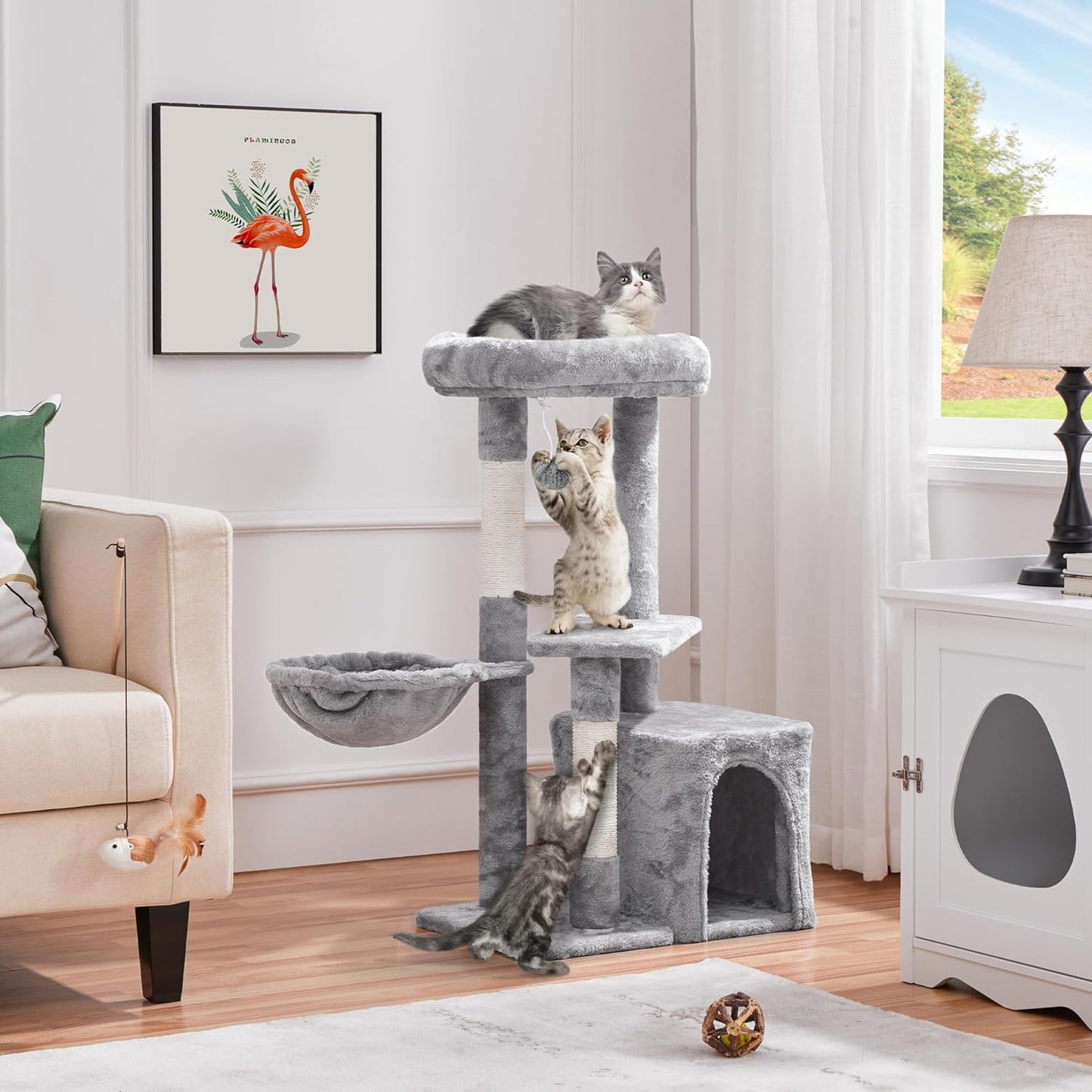 34-Inch Cat Tree - Plush-Covered Tower with Condo, Platform & Basket for Indoor Kittens - BuzzMart