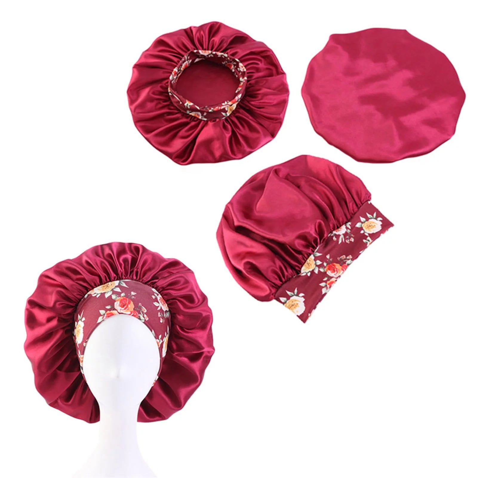 Luxury Satin Hair Bonnets - 3-Pack | Silk Sleep Caps for Curly Hair, Perfect for Nighttime Protection - BuzzMart